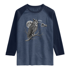 Skeleton Hand Boop Owl Raglan Shirt Funny Spooky Halloween Moon Graphic