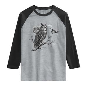 Skeleton Hand Boop Owl Raglan Shirt Funny Spooky Halloween Moon Graphic