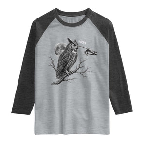 Skeleton Hand Boop Owl Raglan Shirt Funny Spooky Halloween Moon Graphic