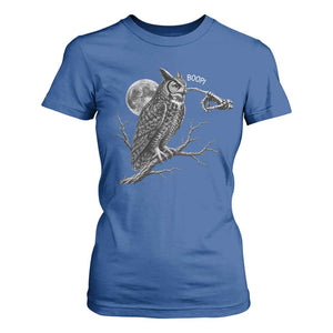 Skeleton Hand Boop Owl T Shirt For Women Funny Spooky Halloween Moon Graphic
