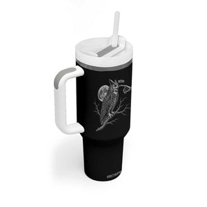 Skeleton Hand Boop Owl Tumbler With Handle Funny Spooky Halloween Moon Graphic