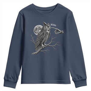 Skeleton Hand Boop Owl Youth Sweatshirt Funny Spooky Halloween Moon Graphic