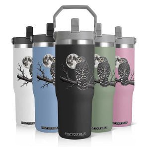 Owl Full Moon Graphic Flip Straw Tumbler Vintage Dark Academia Bird