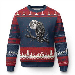 Owl Full Moon Graphic Ugly Christmas Sweater Vintage Dark Academia Bird