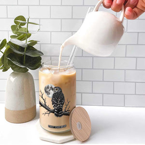 Owl Full Moon Graphic Glass Can Vintage Dark Academia Bird