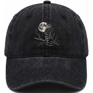 Owl Full Moon Graphic Washed Cotton Baseball Cap Vintage Dark Academia Bird