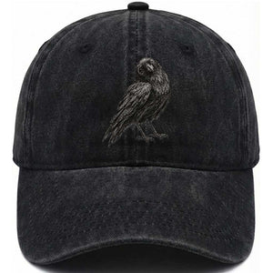 Winking Raven Crow Washed Cotton Baseball Cap Vintage Dark Academia Funny Bird Graphic