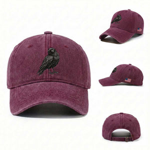 Winking Raven Crow Washed Cotton Baseball Cap Vintage Dark Academia Funny Bird Graphic