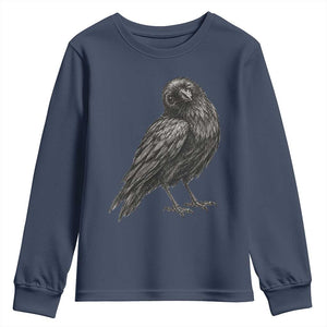 Winking Raven Crow Youth Sweatshirt Vintage Dark Academia Funny Bird Graphic
