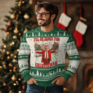 Funny Trump Pink Ugly Christmas Sweater I'll Be Home For Christmas Santa Pajamas TS10 Green Print Your Wear