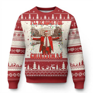 Funny Trump Pink Ugly Christmas Sweater I'll Be Home For Christmas Santa Pajamas TS10 Red Print Your Wear