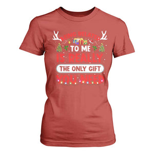 Funny Christmas T Shirt For Women Being Related To Me Is Really The Only Gift You Need Xmas Lights TS10 Red Print Your Wear