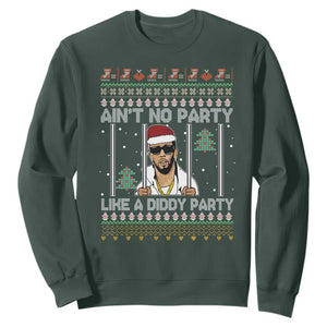 Funny Christmas Sweatshirt Ain't No Party Like a Diddy Party Ugly Christmas Sweater TS10 Dark Forest Green Print Your Wear