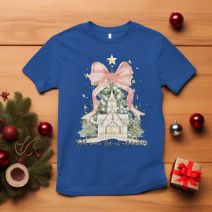 Christian Christmas T Shirt Oh Come Let Us Adore Him Nativity Christmas Tree Bow TS10 Royal Blue Print Your Wear