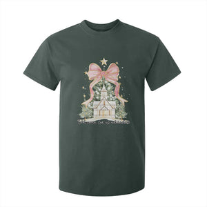 Christian Christmas T Shirt For Kid Oh Come Let Us Adore Him Nativity Christmas Tree Bow TS10 Dark Forest Green Print Your Wear