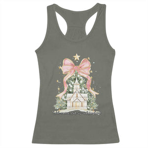Christian Christmas Racerback Tank Top Oh Come Let Us Adore Him Nativity Christmas Tree Bow TS10 Military Green Print Your Wear