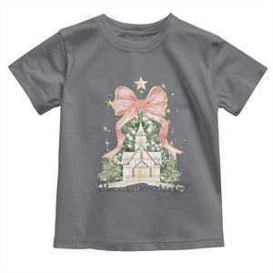 Christian Christmas Toddler T Shirt Oh Come Let Us Adore Him Nativity Christmas Tree Bow TS10 Charcoal Print Your Wear