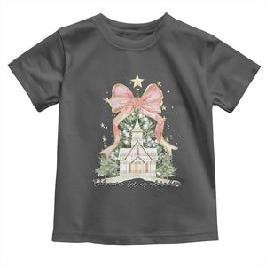 Christian Christmas Toddler T Shirt Oh Come Let Us Adore Him Nativity Christmas Tree Bow TS10 Dark Heather Print Your Wear