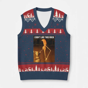 Marcus The Worm Xmas V-Neck Knit Sweater Vest I Don't Like This Rock Funny Meme TS10 Navy Red Print Your Wear