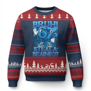Bruh 6 7 Steal a Brainrot Ugly Christmas Sweater 6-7 Funny Brainrot Meme Six Seven Bootleg TS10 Navy Red Print Your Wear