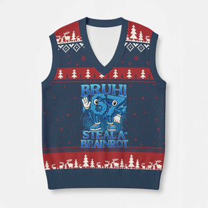 Bruh 6 7 Steal a Brainrot V-Neck Knit Sweater Vest 6-7 Funny Brainrot Meme Six Seven Bootleg TS10 Navy Red Print Your Wear