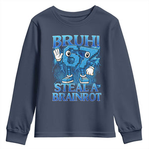 Bruh 6 7 Steal a Brainrot Youth Sweatshirt 6-7 Funny Brainrot Meme Six Seven Bootleg TS10 Navy Print Your Wear