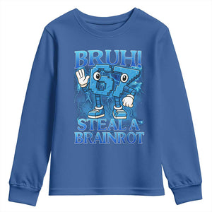 Bruh 6 7 Steal a Brainrot Youth Sweatshirt 6-7 Funny Brainrot Meme Six Seven Bootleg TS10 Royal Blue Print Your Wear