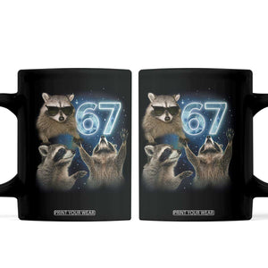 Funny 67 Raccoon Meme Coffee Mug Howling at The Moon Funny Six Seven Weird Cursed TS10 Black Print Your Wear