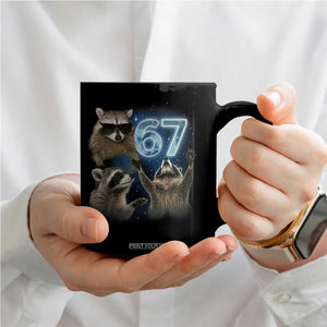 Funny 67 Raccoon Meme Coffee Mug Howling at The Moon Funny Six Seven Weird Cursed TS10 Print Your Wear