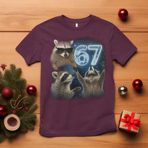 Funny 67 Raccoon Meme T Shirt Howling at The Moon Funny Six Seven Weird Cursed TS10 Maroon Print Your Wear