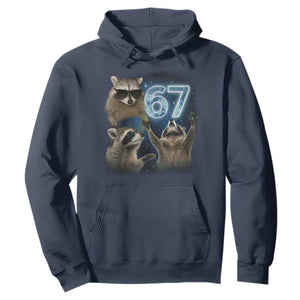 Funny 67 Raccoon Meme Hoodie Howling at The Moon Funny Six Seven Weird Cursed TS10 Navy Print Your Wear