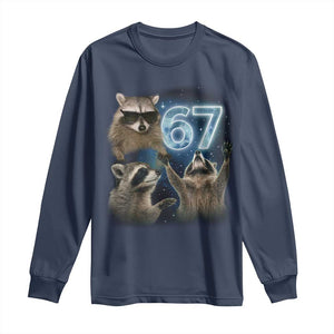 Funny 67 Raccoon Meme Long Sleeve Shirt Howling at The Moon Funny Six Seven Weird Cursed TS10 Navy Print Your Wear