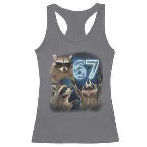 Funny 67 Raccoon Meme Racerback Tank Top Howling at The Moon Funny Six Seven Weird Cursed TS10 Charcoal Print Your Wear
