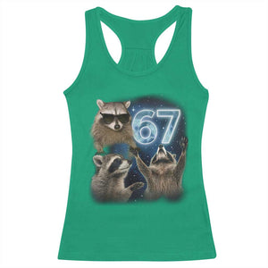 Funny 67 Raccoon Meme Racerback Tank Top Howling at The Moon Funny Six Seven Weird Cursed TS10 Irish Green Print Your Wear