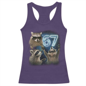 Funny 67 Raccoon Meme Racerback Tank Top Howling at The Moon Funny Six Seven Weird Cursed TS10 Purple Print Your Wear