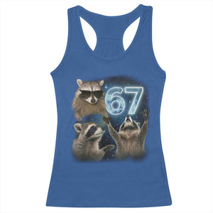 Funny 67 Raccoon Meme Racerback Tank Top Howling at The Moon Funny Six Seven Weird Cursed TS10 Royal Blue Print Your Wear
