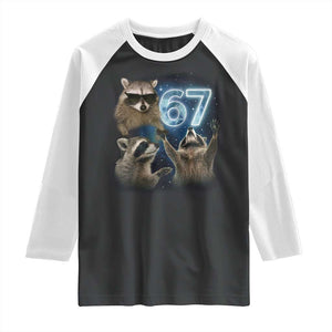Funny 67 Raccoon Meme Raglan Shirt Howling at The Moon Funny Six Seven Weird Cursed TS10 Black White Print Your Wear