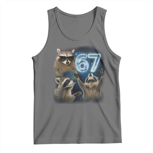 Funny 67 Raccoon Meme Tank Top Howling at The Moon Funny Six Seven Weird Cursed TS10 Black Heather Print Your Wear