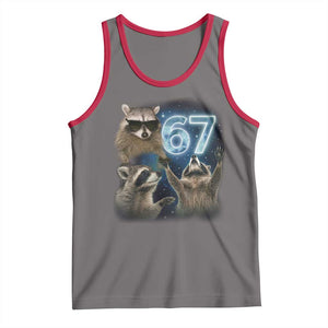 Funny 67 Raccoon Meme Tank Top Howling at The Moon Funny Six Seven Weird Cursed TS10 Deep Heather Red Print Your Wear