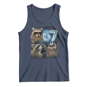 Funny 67 Raccoon Meme Tank Top Howling at The Moon Funny Six Seven Weird Cursed TS10 Navy Print Your Wear