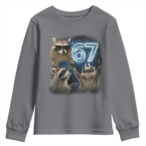 Funny 67 Raccoon Meme Youth Sweatshirt Howling at The Moon Funny Six Seven Weird Cursed TS10 Charcoal Print Your Wear