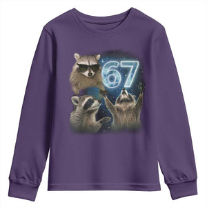 Funny 67 Raccoon Meme Youth Sweatshirt Howling at The Moon Funny Six Seven Weird Cursed TS10 Purple Print Your Wear