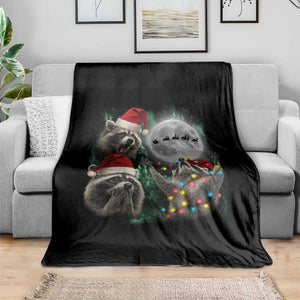 3 Raccoons Howling At Moon Christmas Throw Blanket Funny Weird Cursed Meme TS10 Print Your Wear
