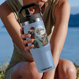 3 Raccoons Howling At Moon Christmas Flip Straw Tumbler Funny Weird Cursed Meme TS10 One Size: 30 oz Light Blue Print Your Wear