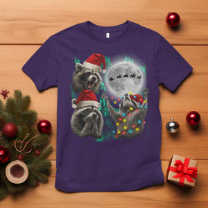 3 Raccoons Howling At Moon Christmas T Shirt Funny Weird Cursed Meme TS10 Purple Print Your Wear