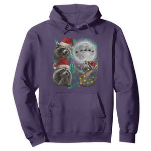 3 Raccoons Howling At Moon Christmas Hoodie Funny Weird Cursed Meme TS10 Purple Print Your Wear