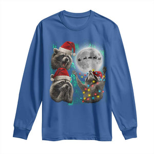 3 Raccoons Howling At Moon Christmas Long Sleeve Shirt Funny Weird Cursed Meme TS10 Royal Blue Print Your Wear