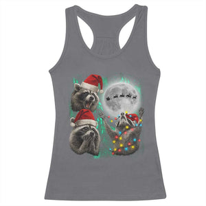 3 Raccoons Howling At Moon Christmas Racerback Tank Top Funny Weird Cursed Meme TS10 Charcoal Print Your Wear