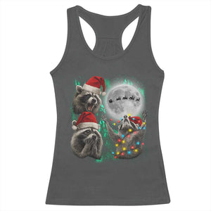 3 Raccoons Howling At Moon Christmas Racerback Tank Top Funny Weird Cursed Meme TS10 Dark Heather Print Your Wear