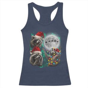 3 Raccoons Howling At Moon Christmas Racerback Tank Top Funny Weird Cursed Meme TS10 Navy Print Your Wear